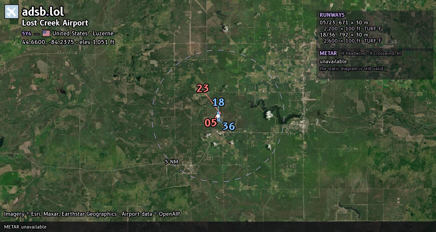 Satellite map with the runway layout of Lost Creek Airport (5Y4)
