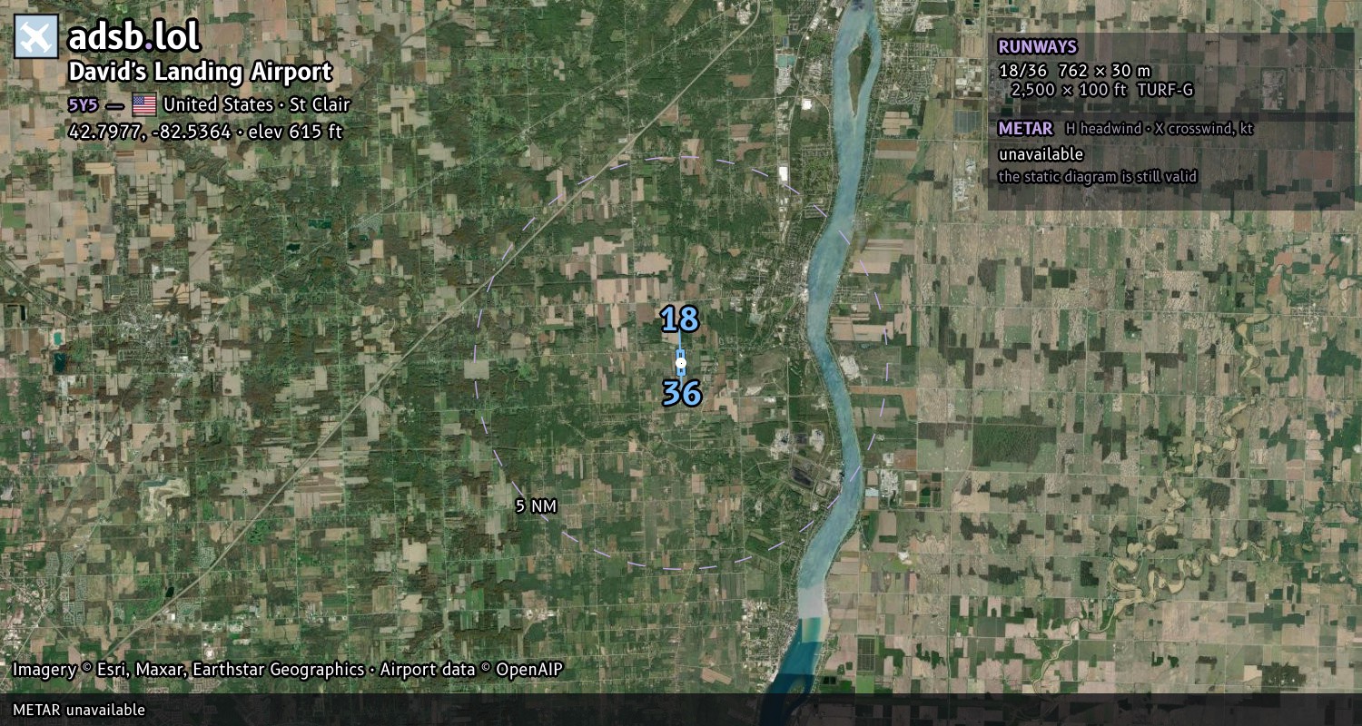 Satellite map with the runway layout of David's Landing Airport (5Y5)