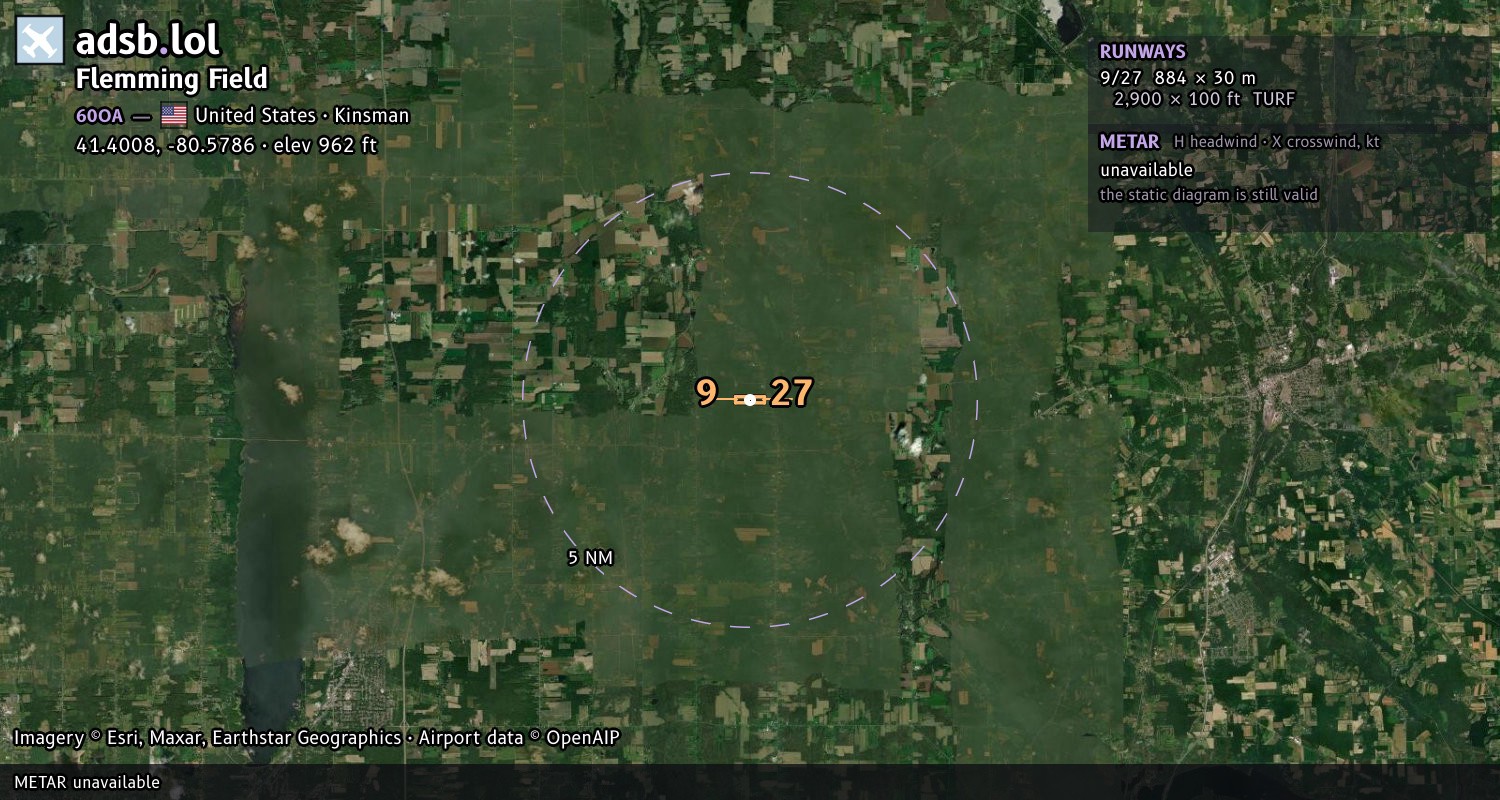 Satellite map with the runway layout of Flemming Field (60OA)