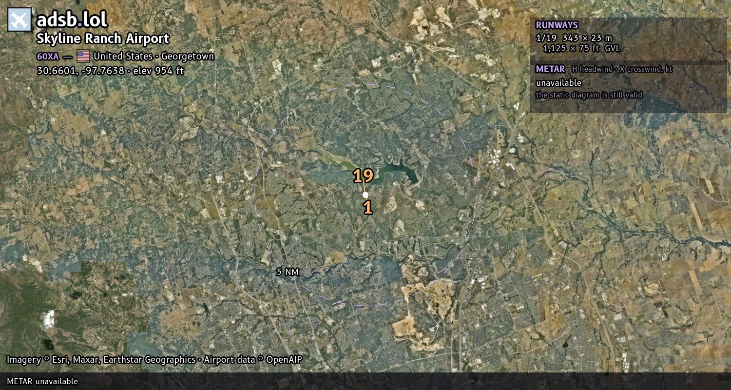 Satellite map with the runway layout of Skyline Ranch Airport (60XA)