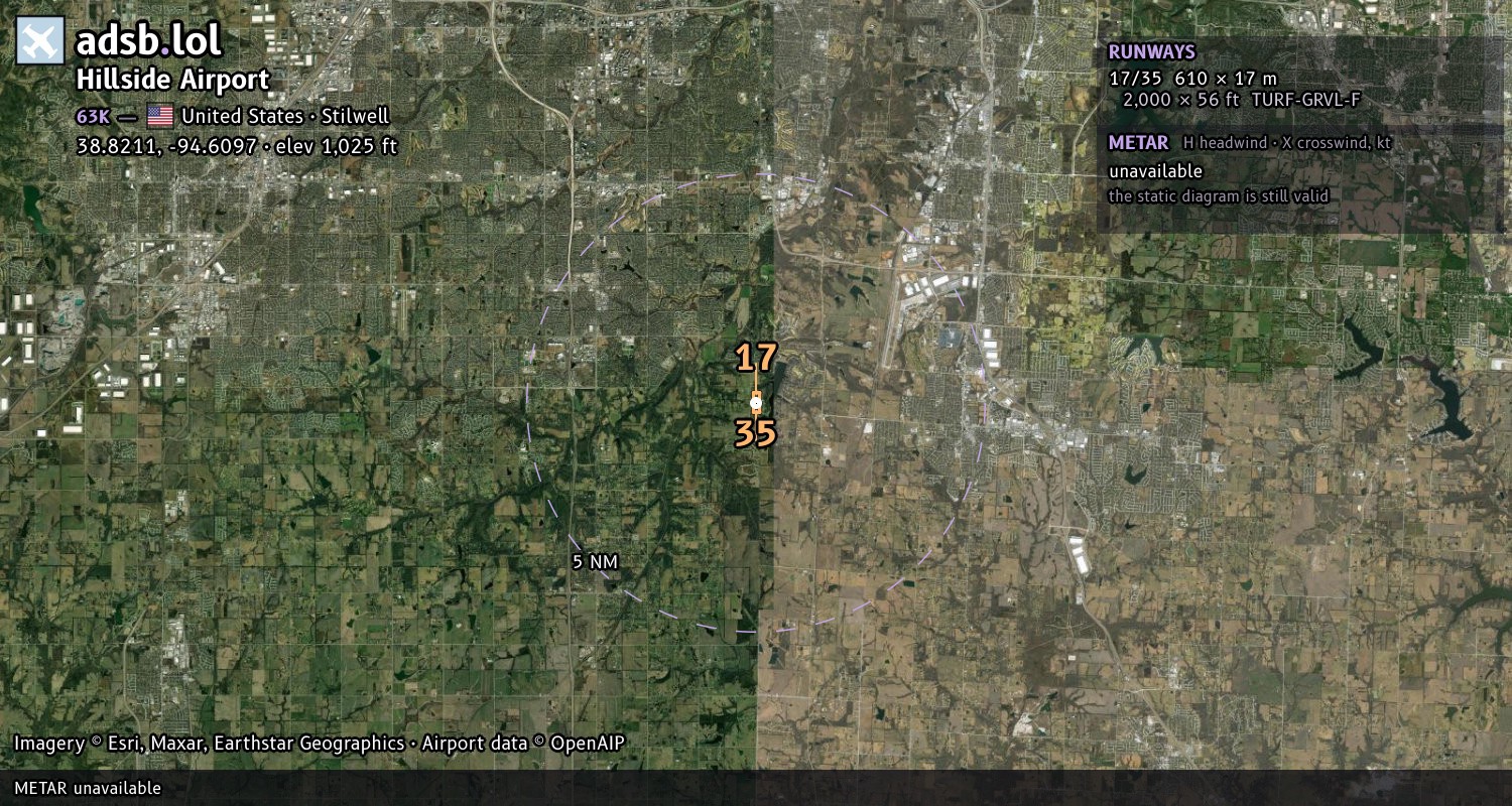 Satellite map with the runway layout of Hillside Airport (63K)