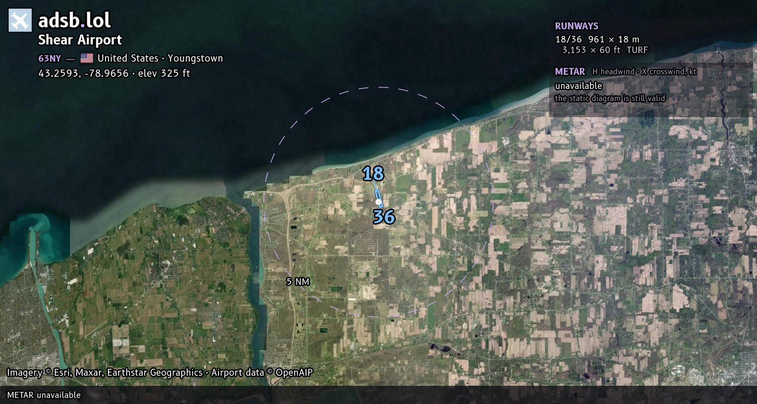 Satellite map with the runway layout of Shear Airport (63NY)
