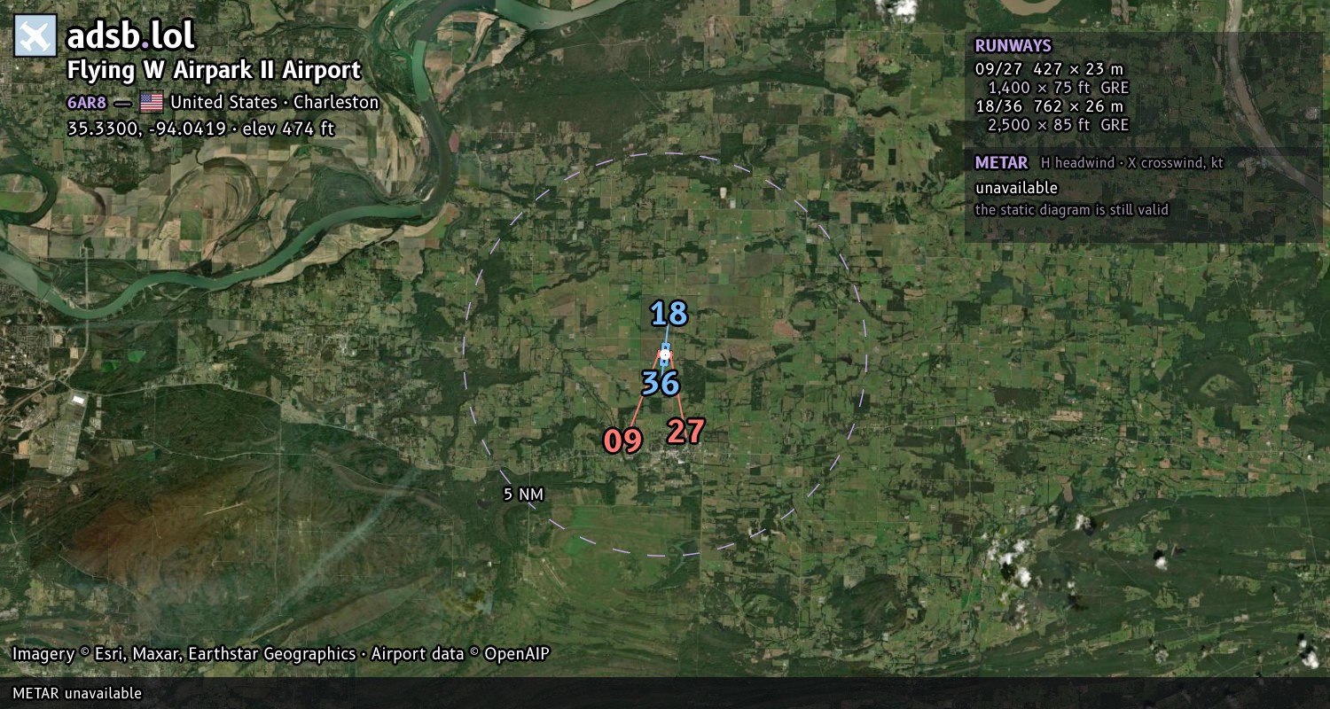 Satellite map with the runway layout of Flying W Airpark II Airport (6AR8)
