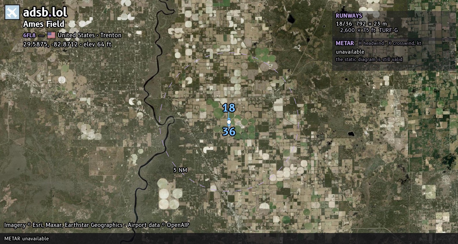 Satellite map with the runway layout of Ames Field (6FL8)