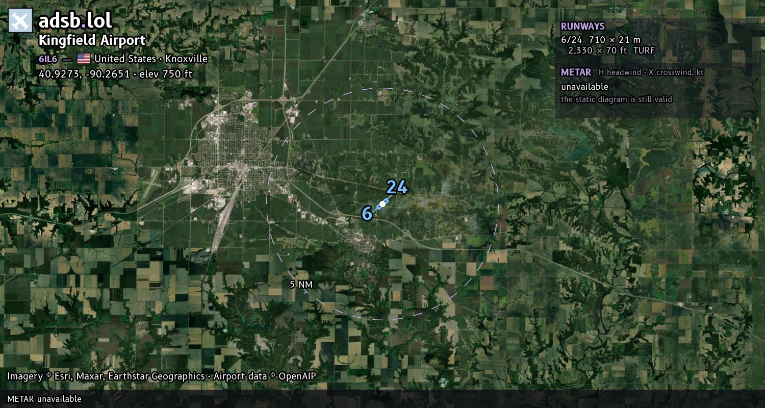 Satellite map with the runway layout of Kingfield Airport (6IL6)