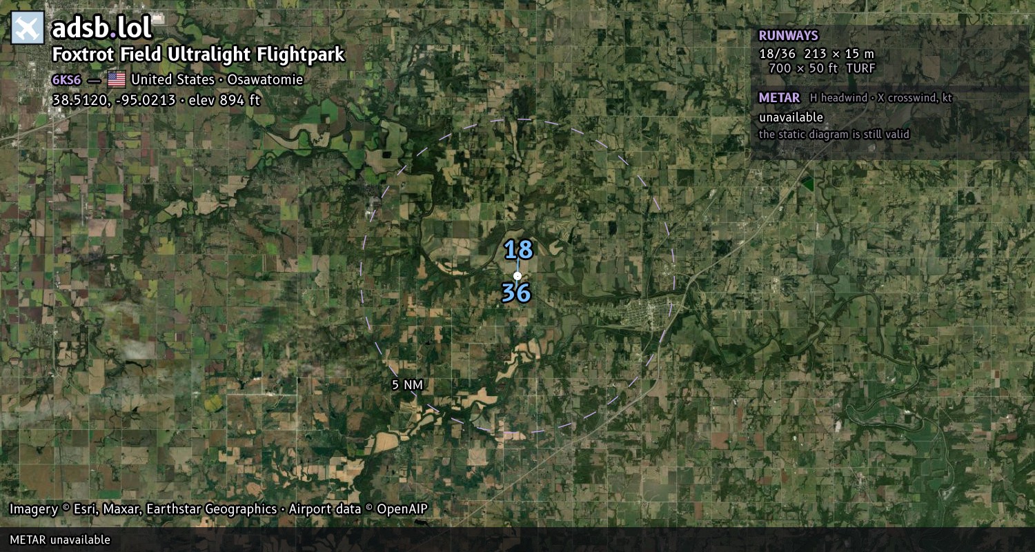 Satellite map with the runway layout of Foxtrot Field Ultralight Flightpark (6KS6)