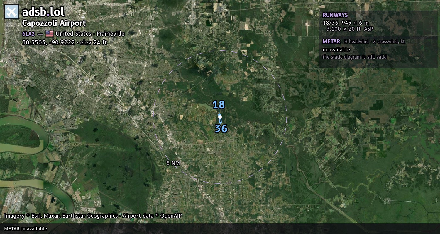 Satellite map with the runway layout of Capozzoli Airport (6LA2)