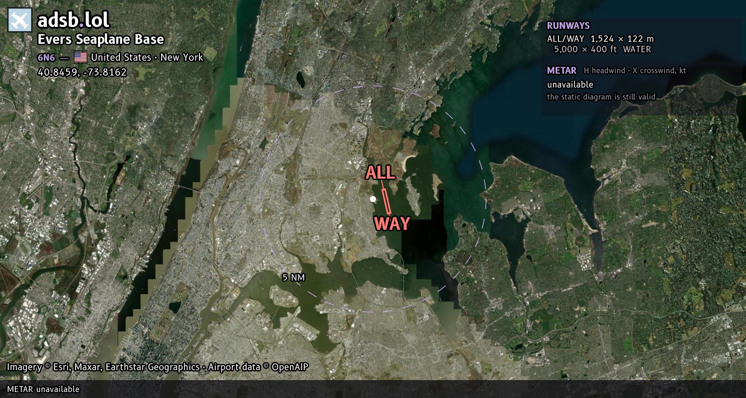 Satellite map with the runway layout of Evers Seaplane Base (6N6)