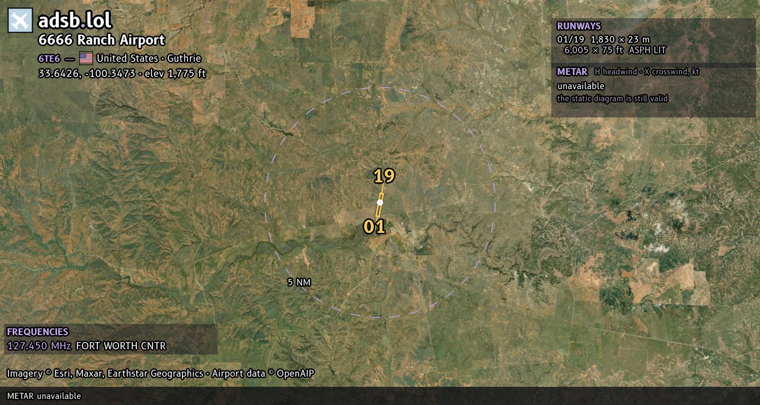 Satellite map with the runway layout of 6666 Ranch Airport (6TE6)