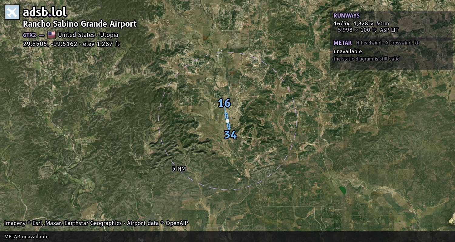 Satellite map with the runway layout of Rancho Sabino Grande Airport (6TX2)