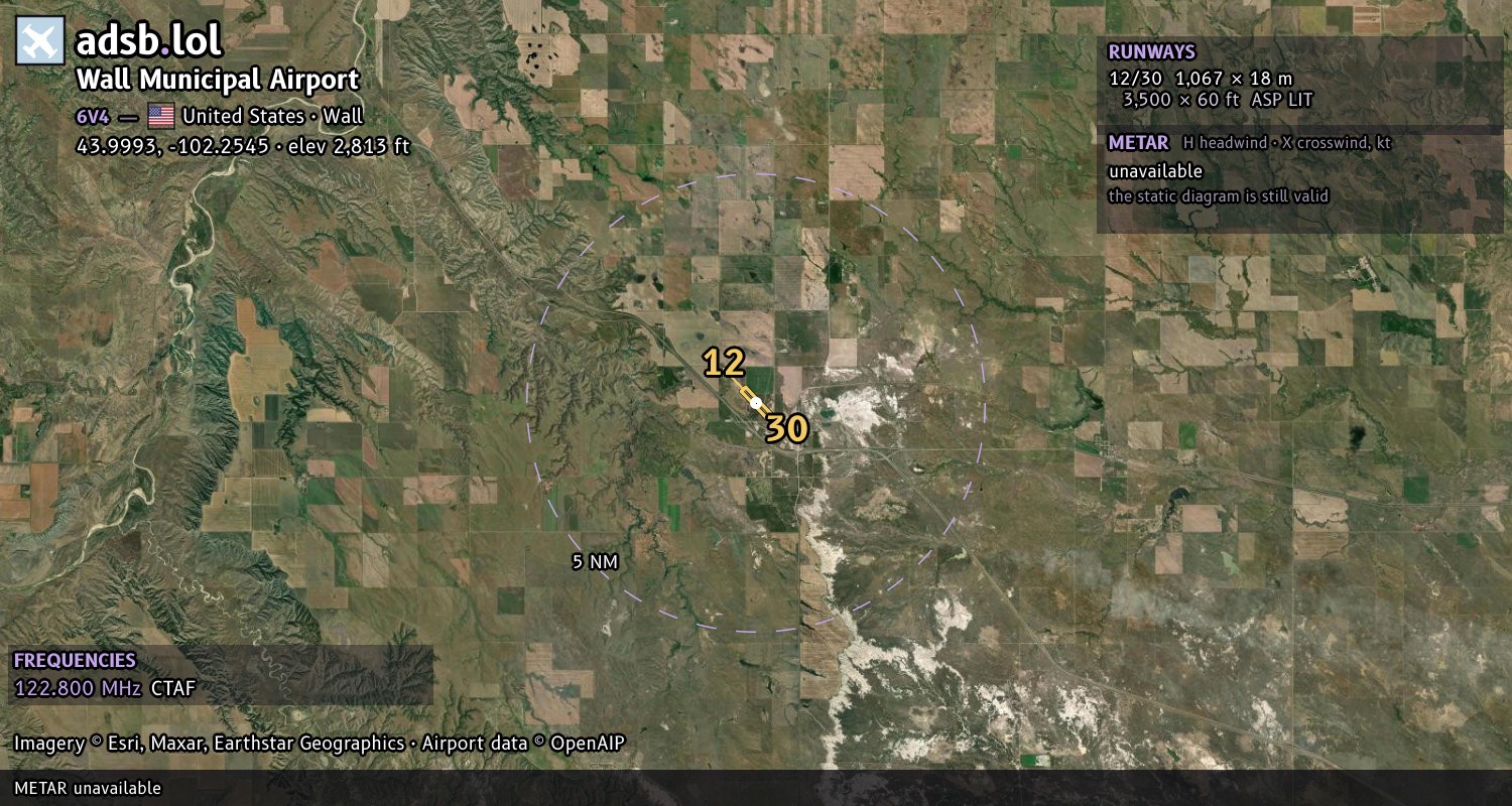 Satellite map with the runway layout of Wall Municipal Airport (6V4)