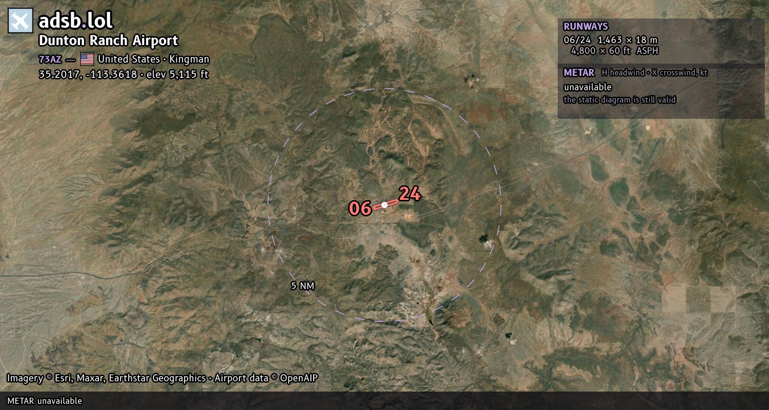 Satellite map with the runway layout of Dunton Ranch Airport (73AZ)