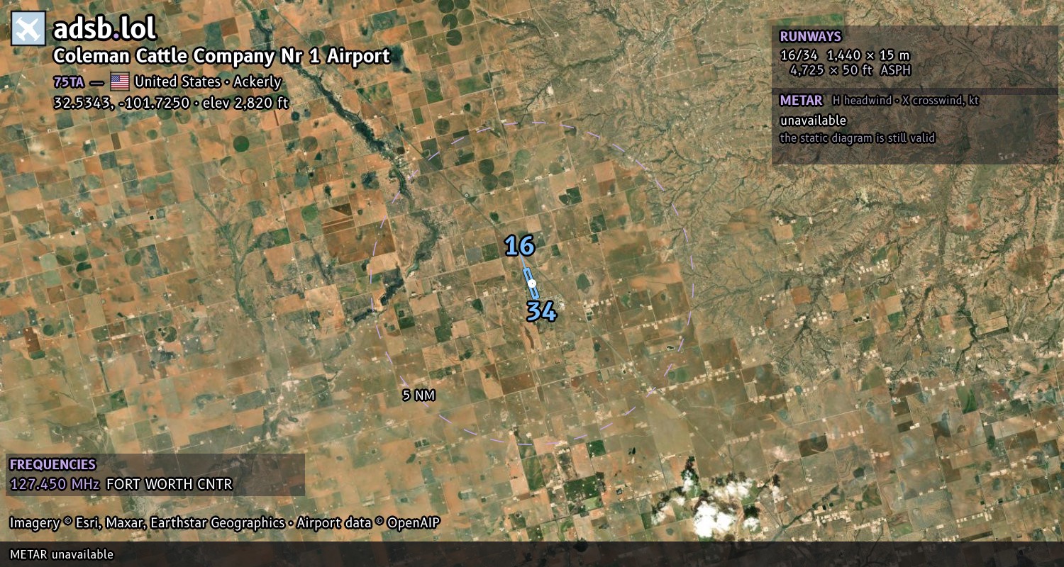 Satellite map with the runway layout of Coleman Cattle Company Nr 1 Airport (75TA)