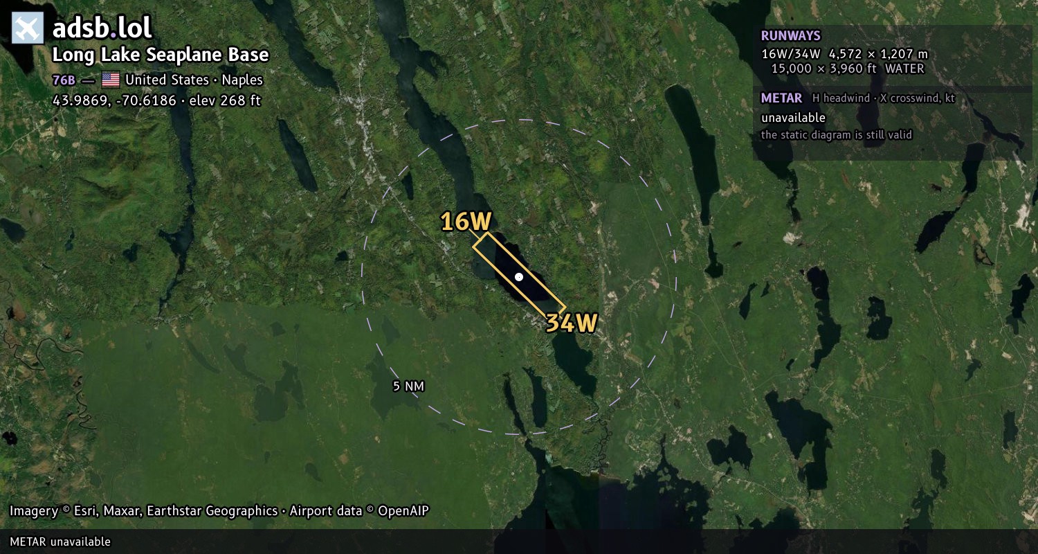 Satellite map with the runway layout of Long Lake Seaplane Base (76B)
