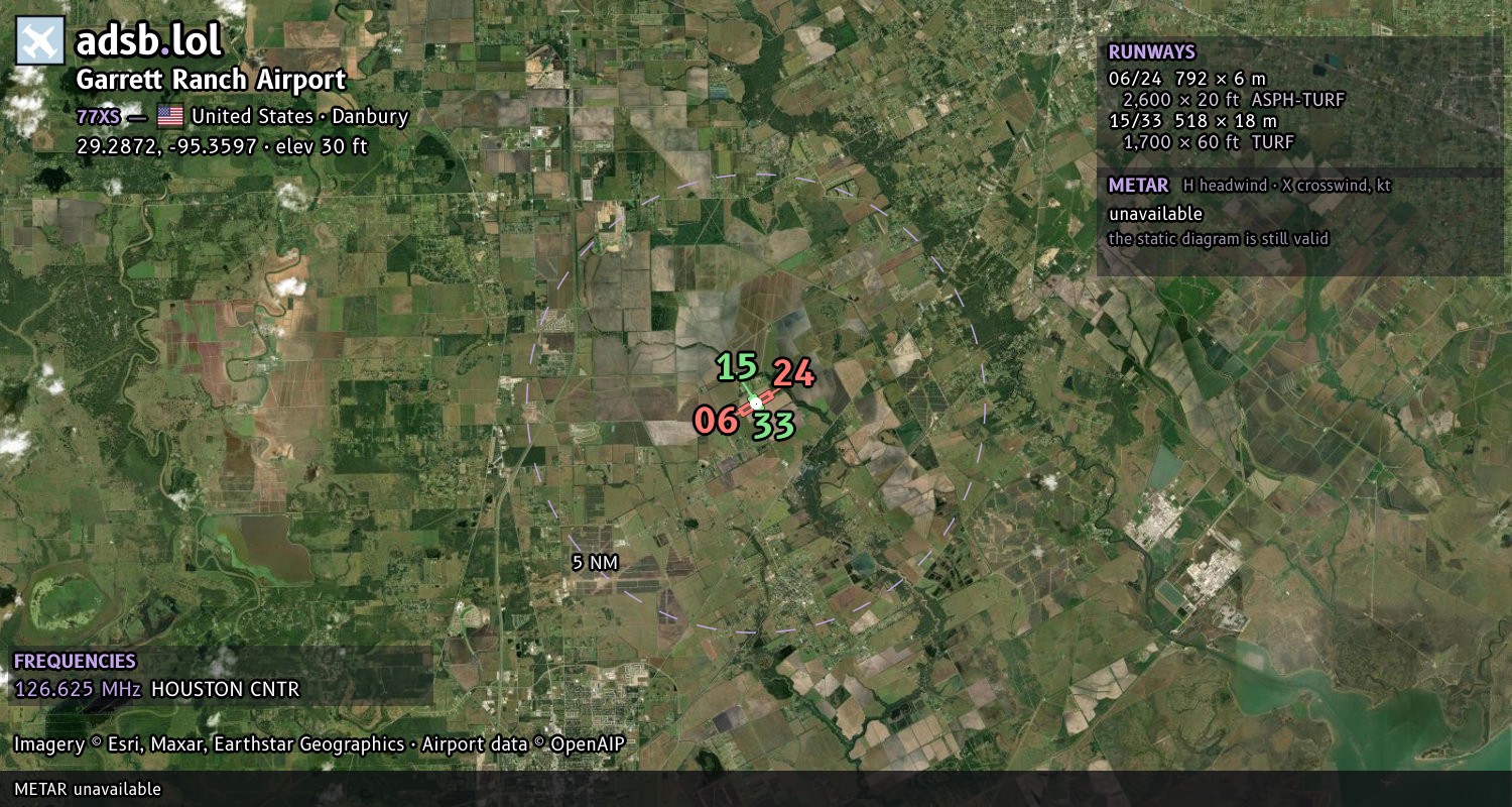 Satellite map with the runway layout of Garrett Ranch Airport (77XS)