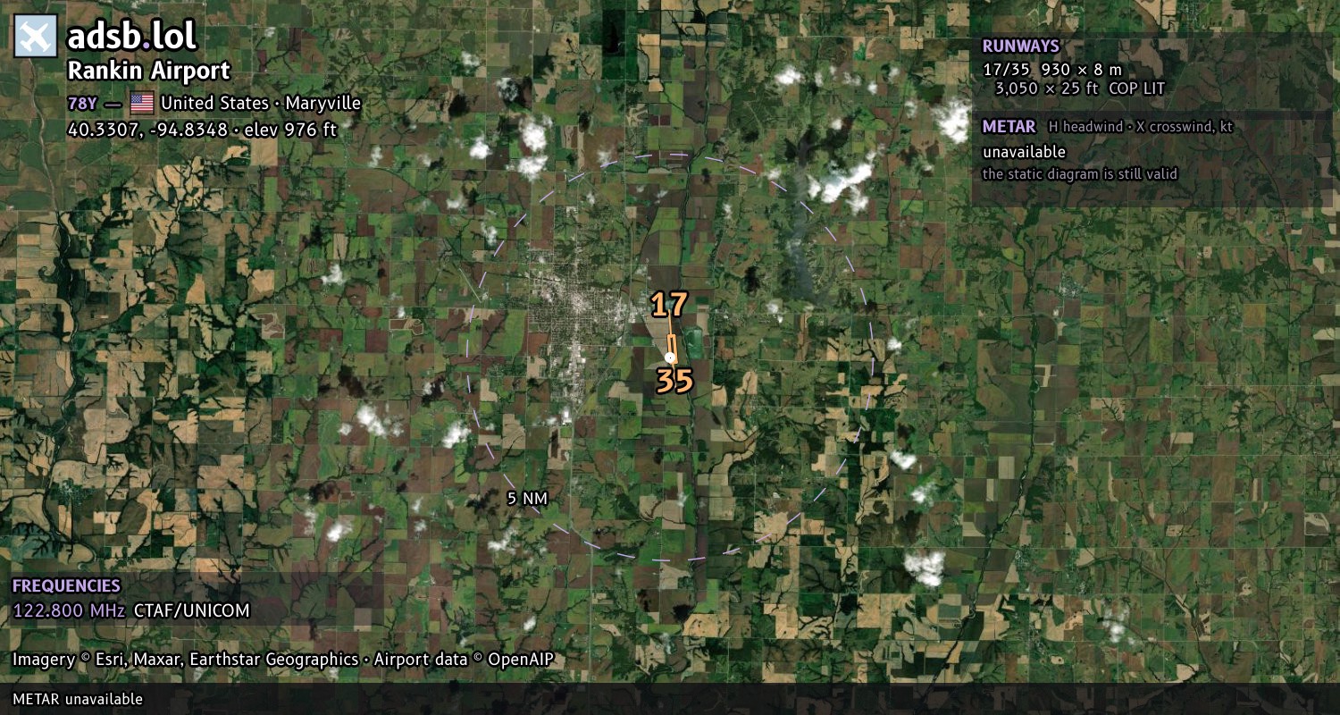 Satellite map with the runway layout of Rankin Airport (78Y)