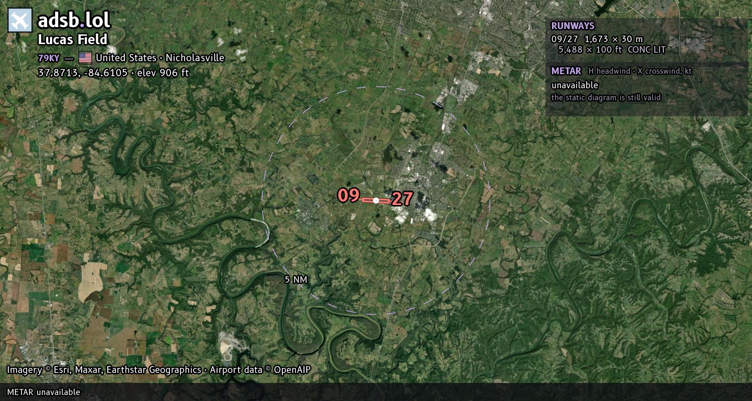 Satellite map with the runway layout of Lucas Field (79KY)