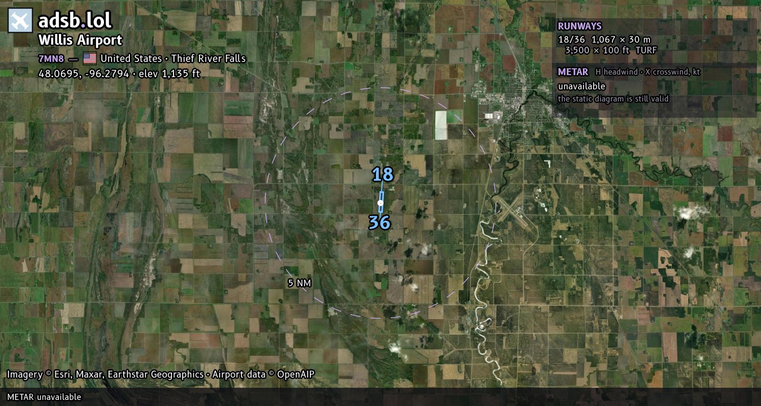 Satellite map with the runway layout of Willis Airport (7MN8)