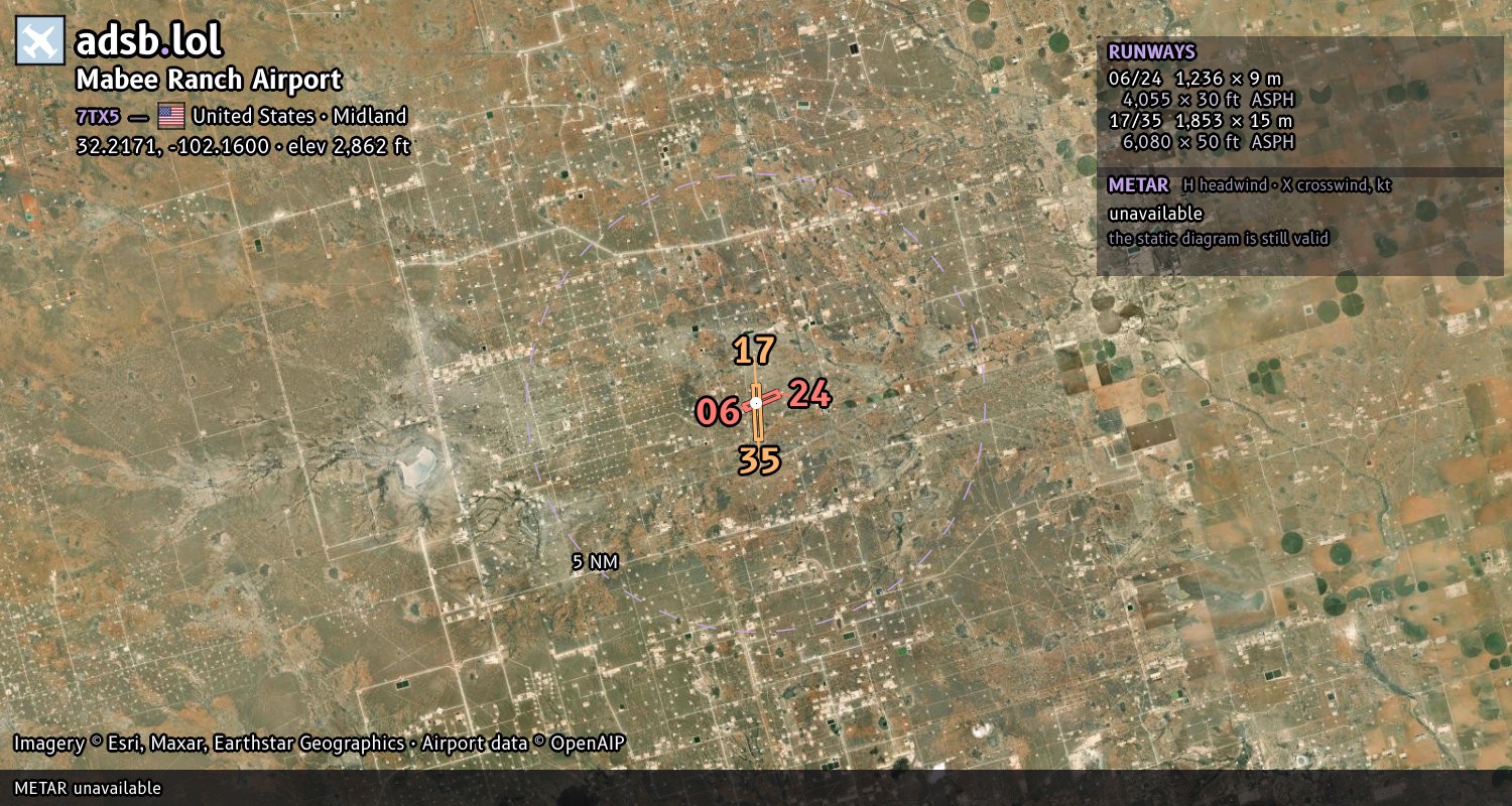 Satellite map with the runway layout of Mabee Ranch Airport (7TX5)