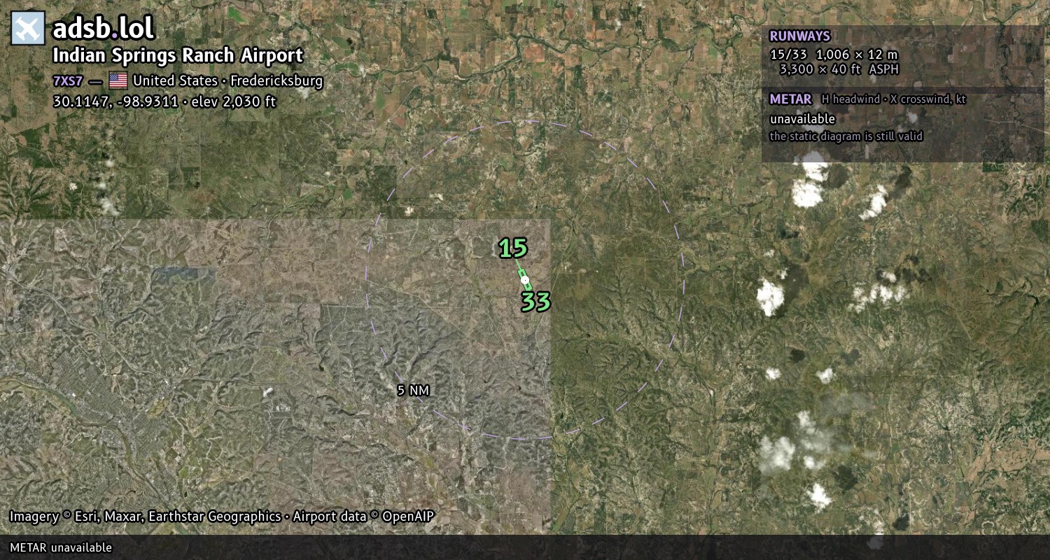 Satellite map with the runway layout of Indian Springs Ranch Airport (7XS7)