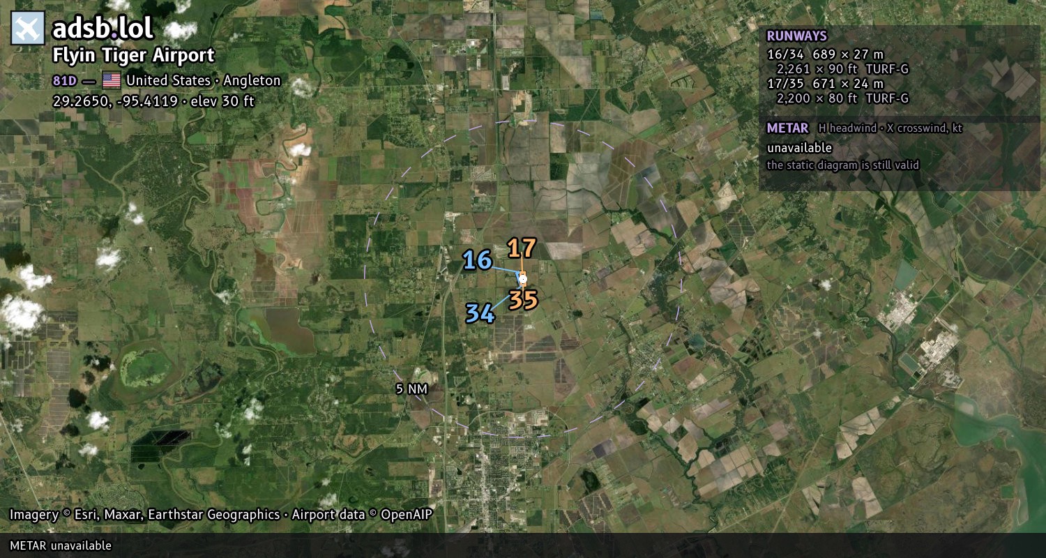 Satellite map with the runway layout of Flyin Tiger Airport (81D)