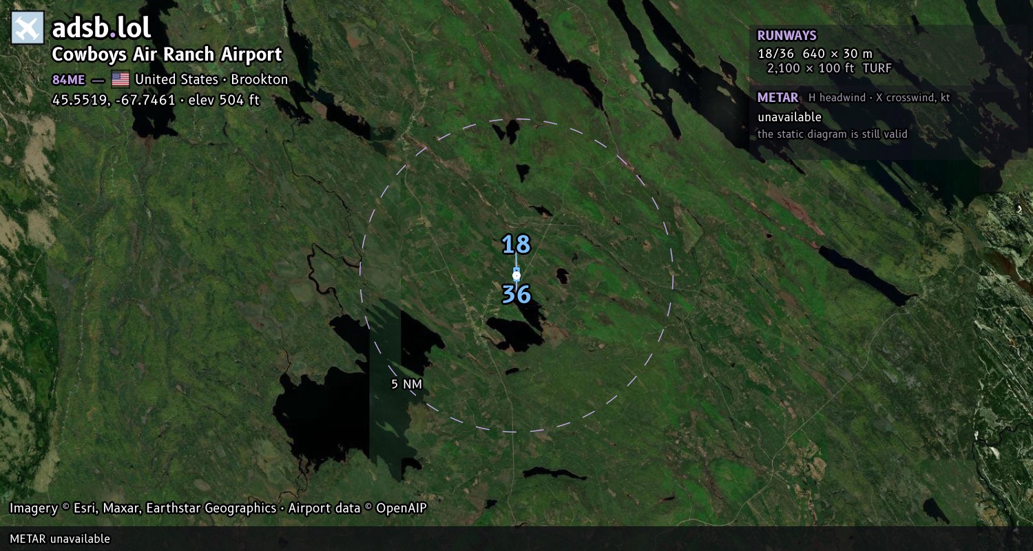 Satellite map with the runway layout of Cowboys Air Ranch Airport (84ME)
