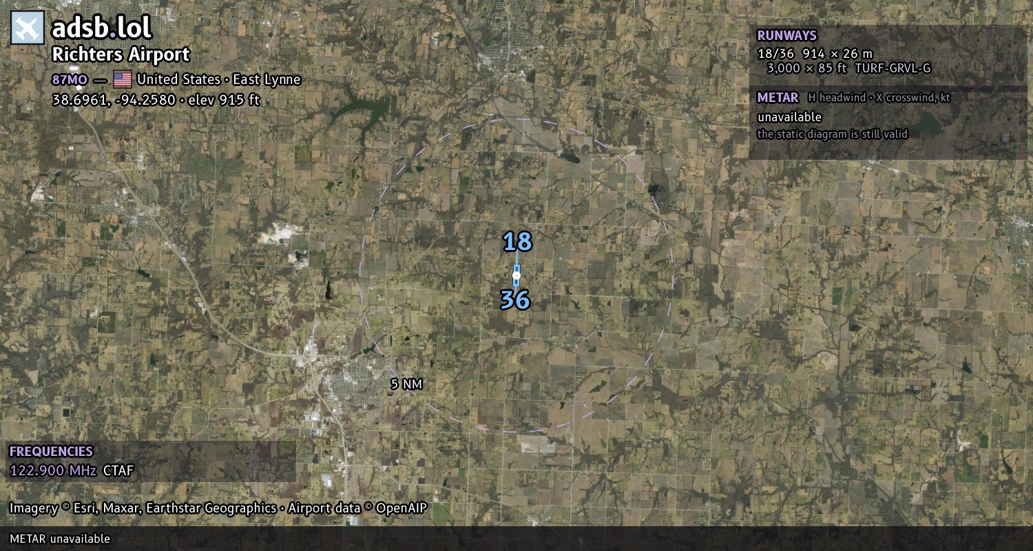 Satellite map with the runway layout of Richters Airport (87MO)