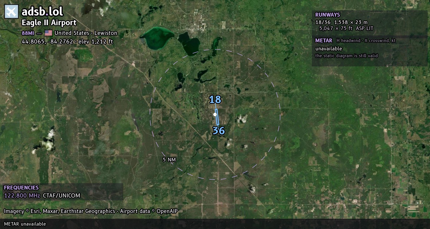 Satellite map with the runway layout of Eagle II Airport (88MI)