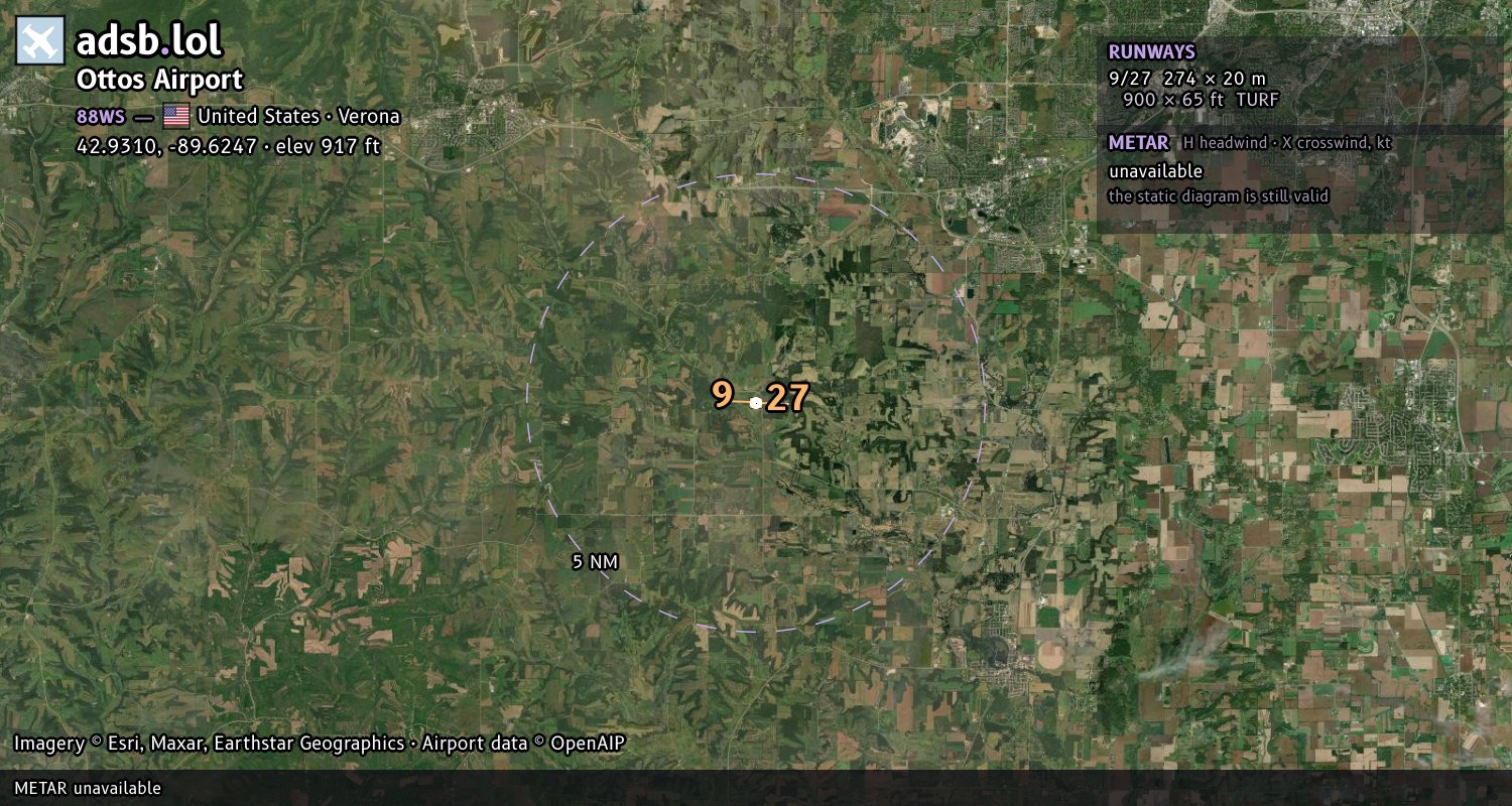 Satellite map with the runway layout of Ottos Airport (88WS)