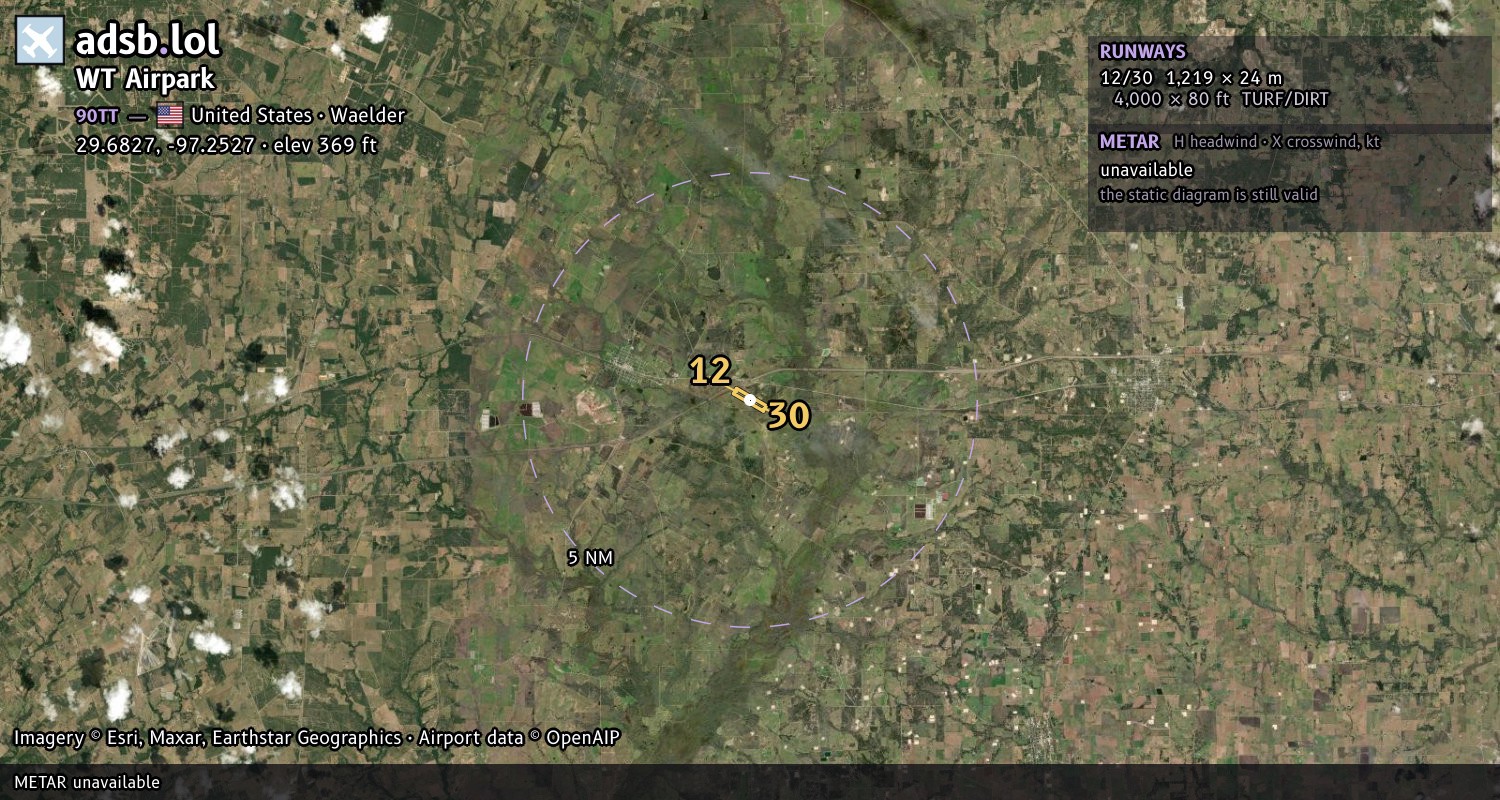 Satellite map with the runway layout of WT Airpark (90TT)