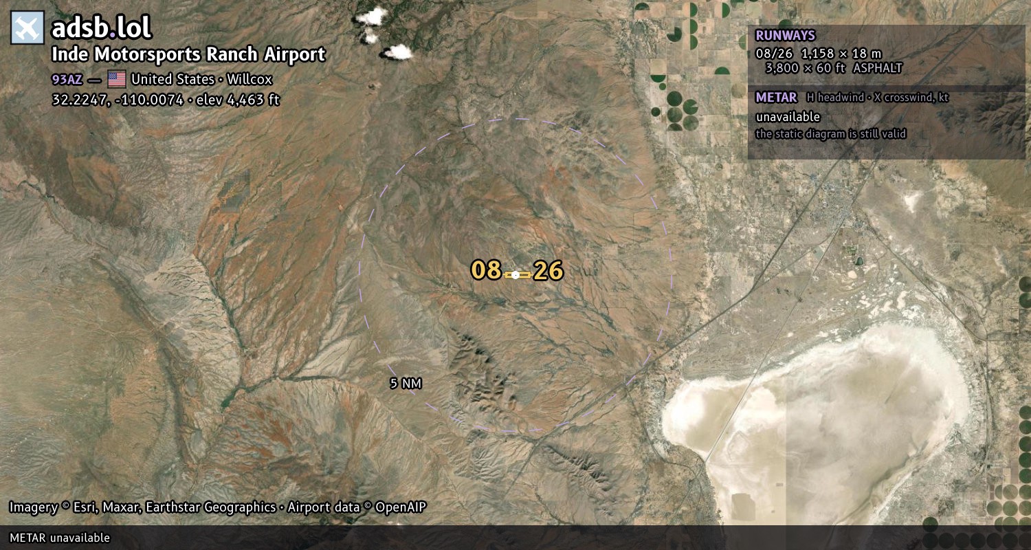 Satellite map with the runway layout of Inde Motorsports Ranch Airport (93AZ)
