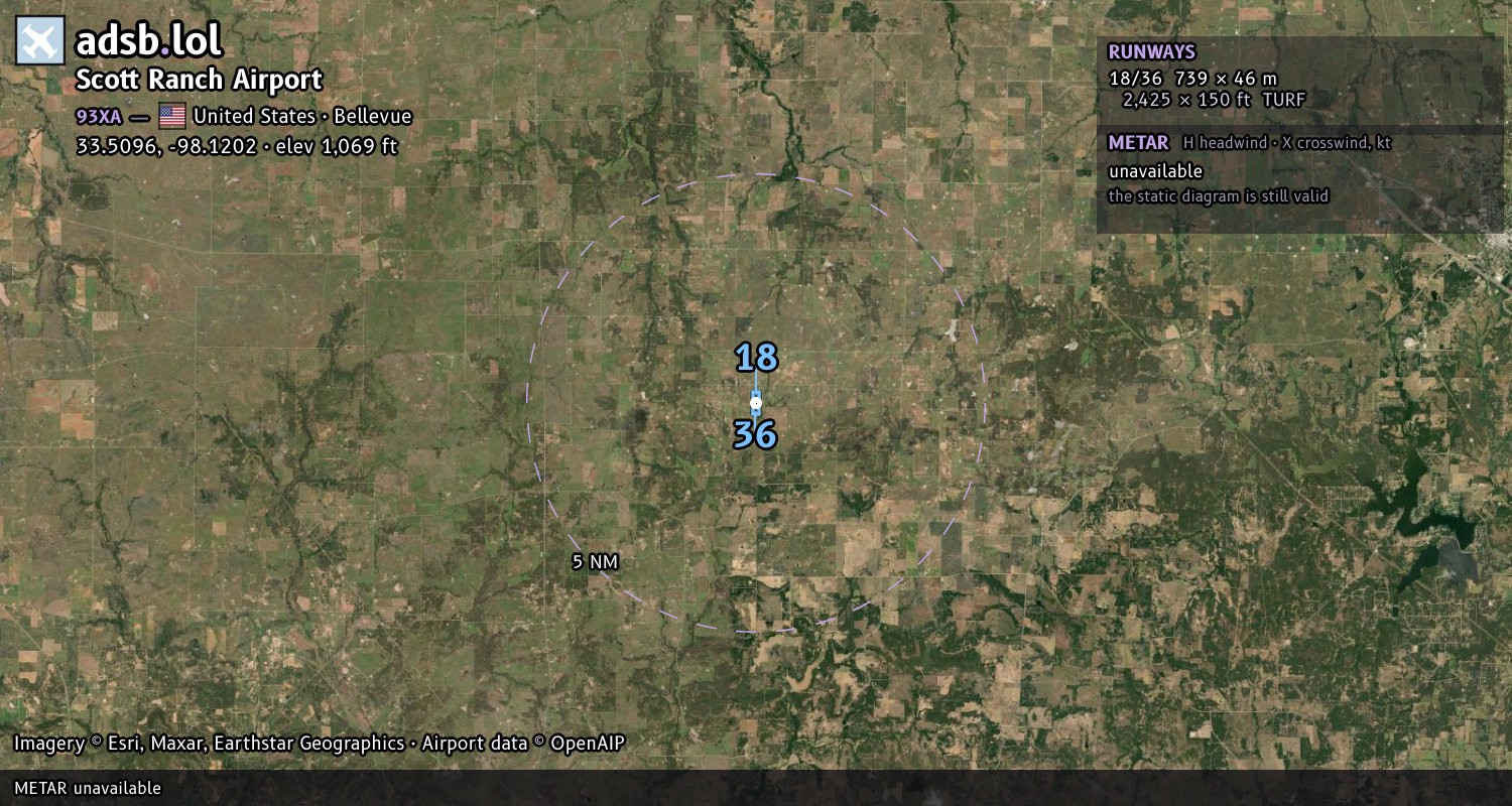 Satellite map with the runway layout of Scott Ranch Airport (93XA)