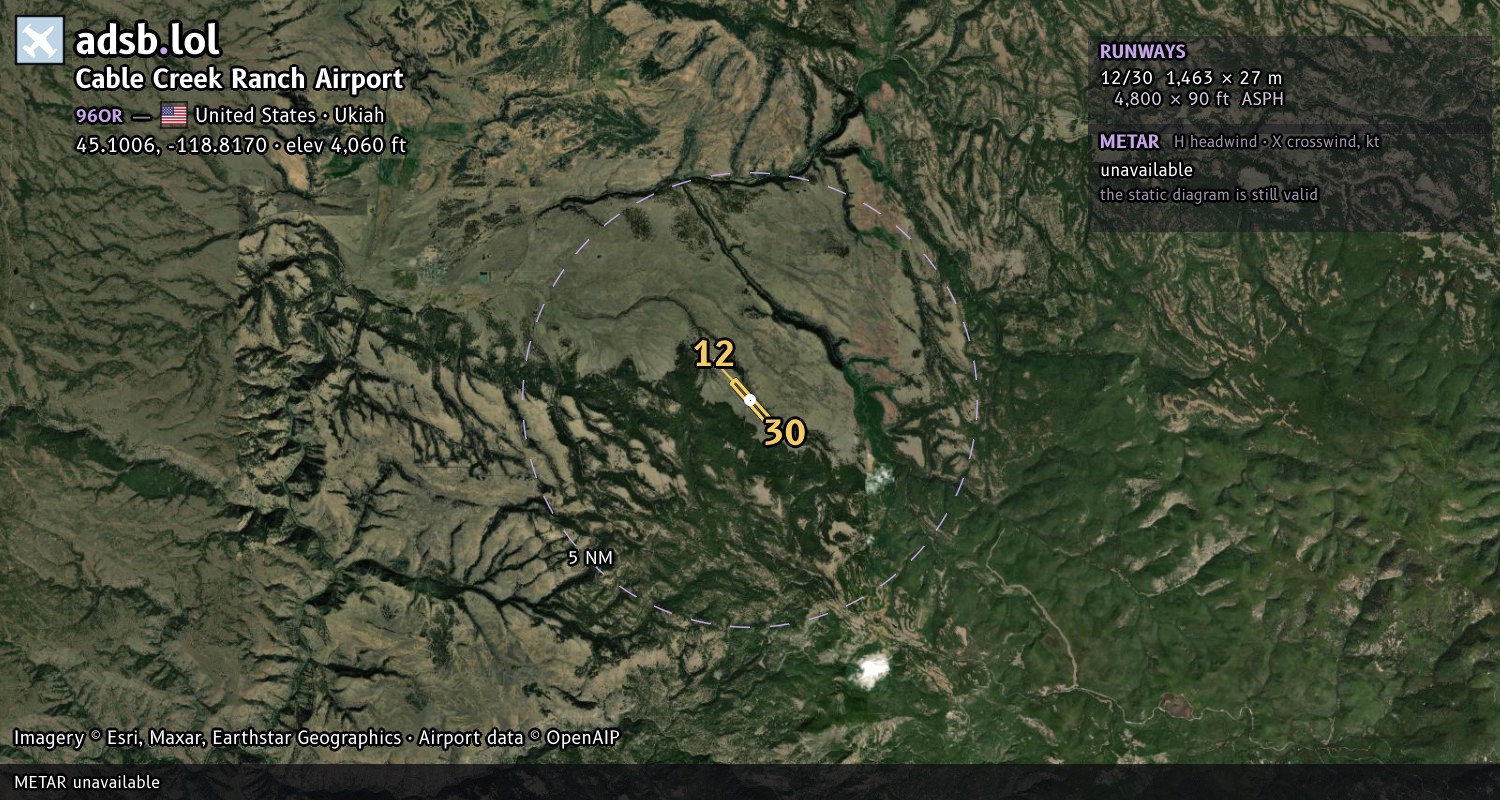 Satellite map with the runway layout of Cable Creek Ranch Airport (96OR)