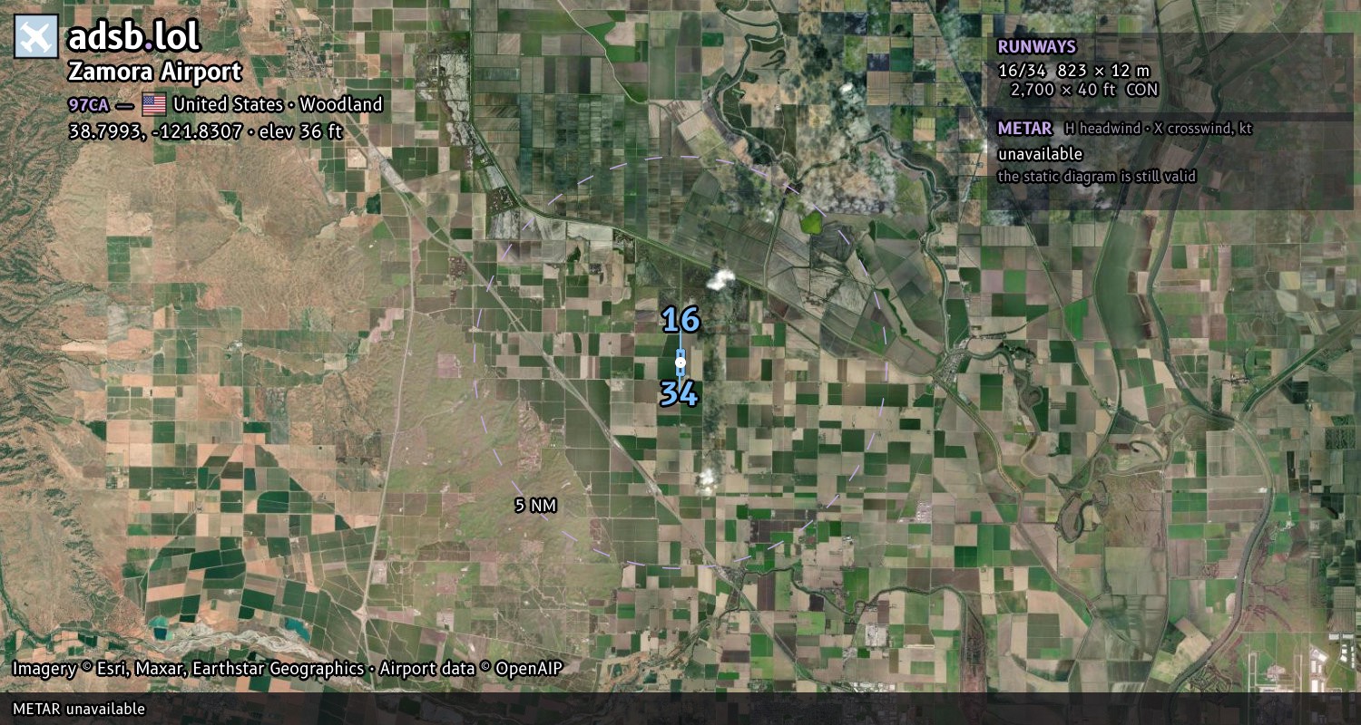 Satellite map with the runway layout of Zamora Airport (97CA)