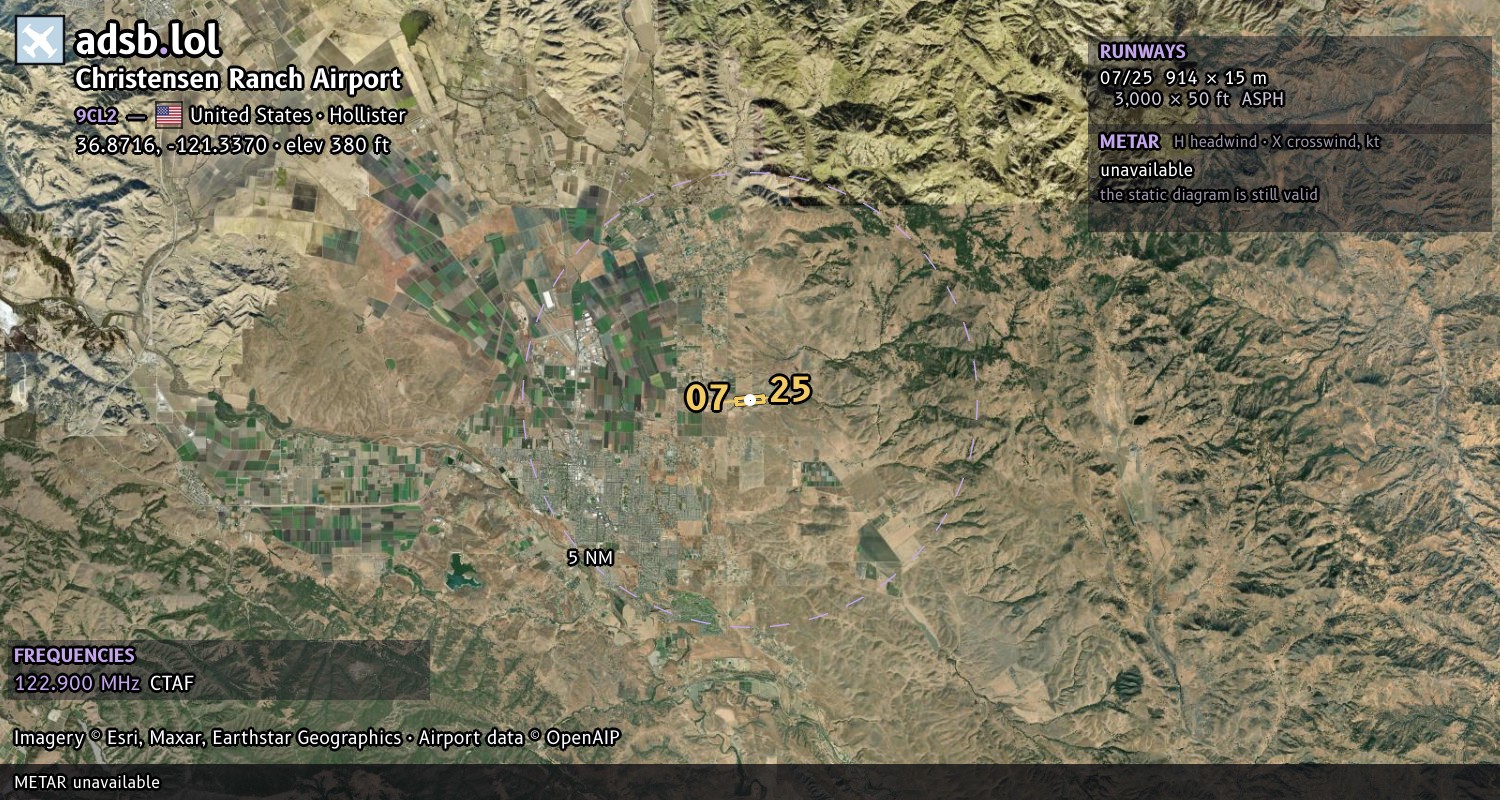 Satellite map with the runway layout of Christensen Ranch Airport (9CL2)