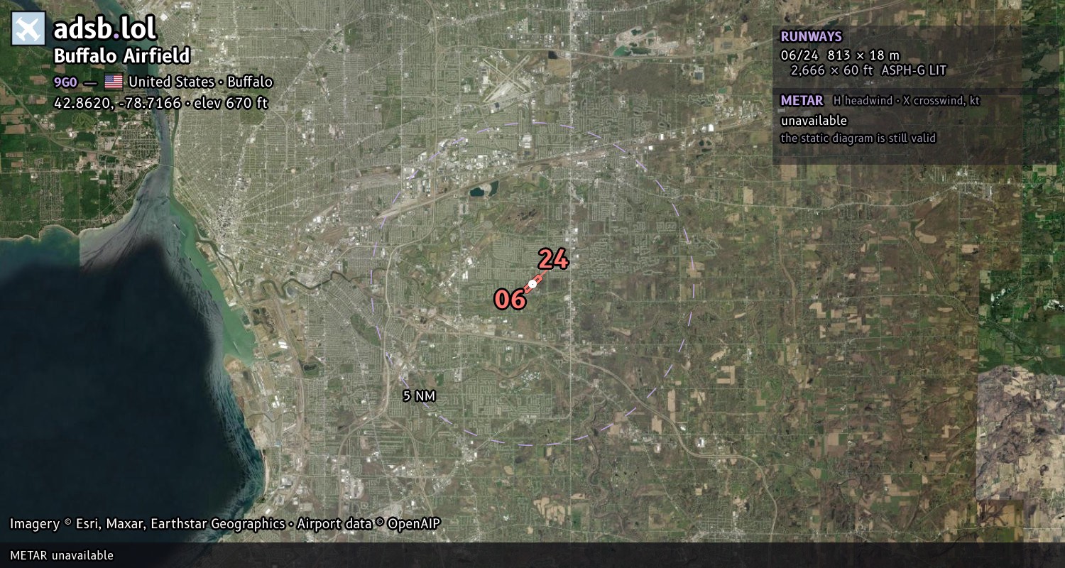 Satellite map with the runway layout of Buffalo Airfield (9G0)
