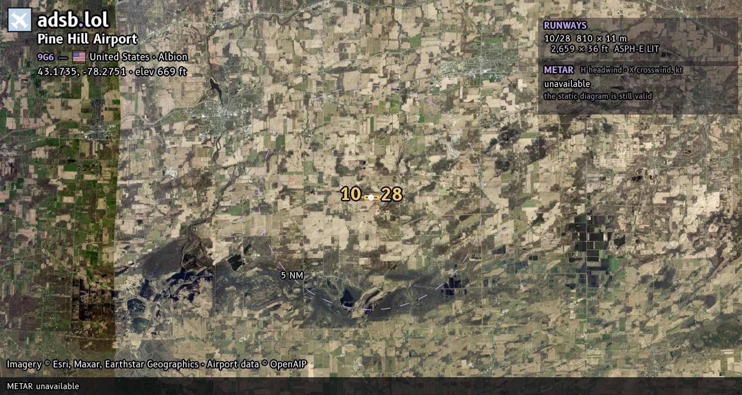 Satellite map with the runway layout of Pine Hill Airport (9G6)