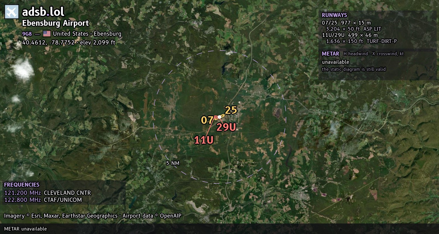 Satellite map with the runway layout of Ebensburg Airport (9G8)