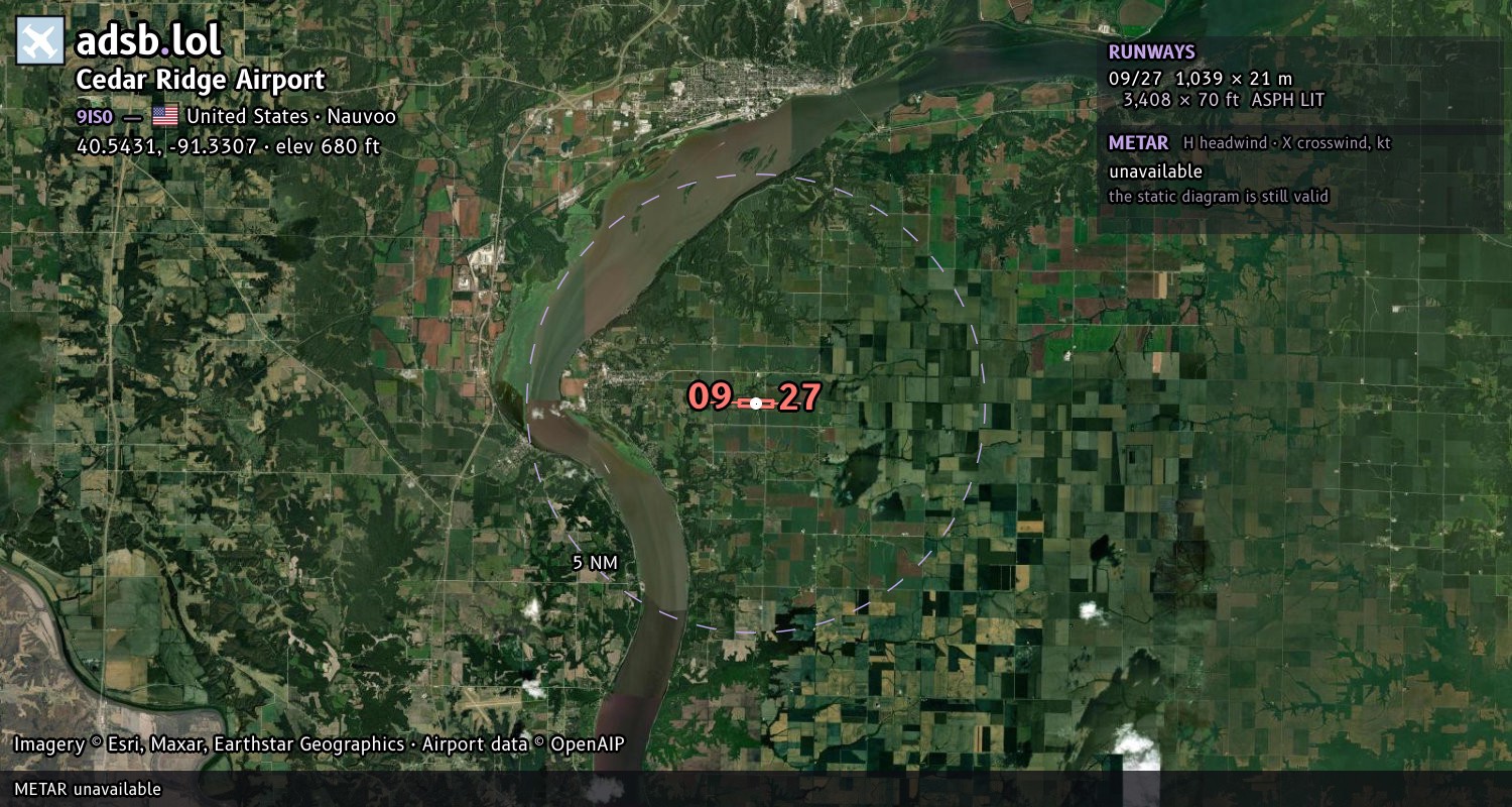 Satellite map with the runway layout of Cedar Ridge Airport (9IS0)