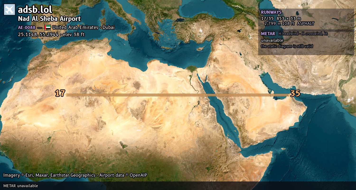 Satellite map with the runway layout of Nad Al Sheba Airport (AE-0088)