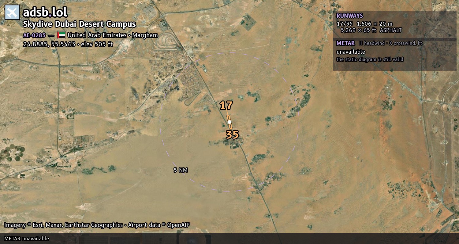 Satellite map with the runway layout of Skydive Dubai Desert Campus (AE-0283)
