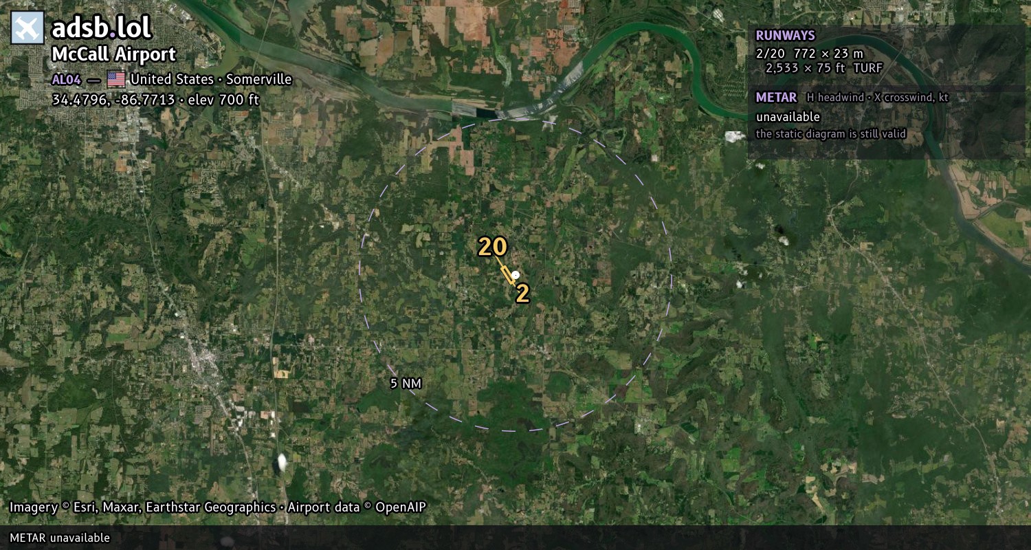Satellite map with the runway layout of McCall Airport (AL04)