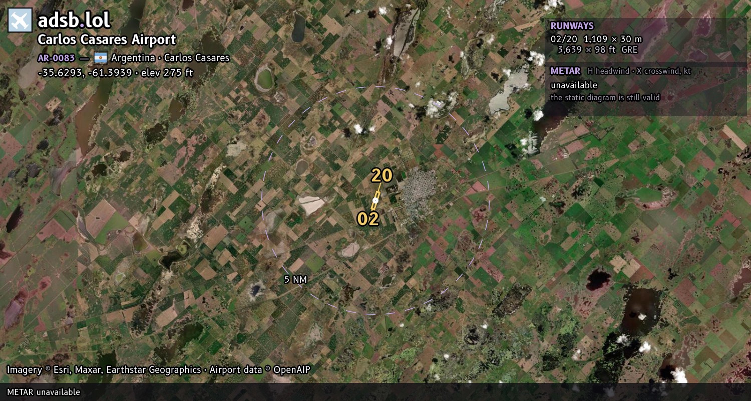 Satellite map with the runway layout of Carlos Casares Airport (AR-0083)