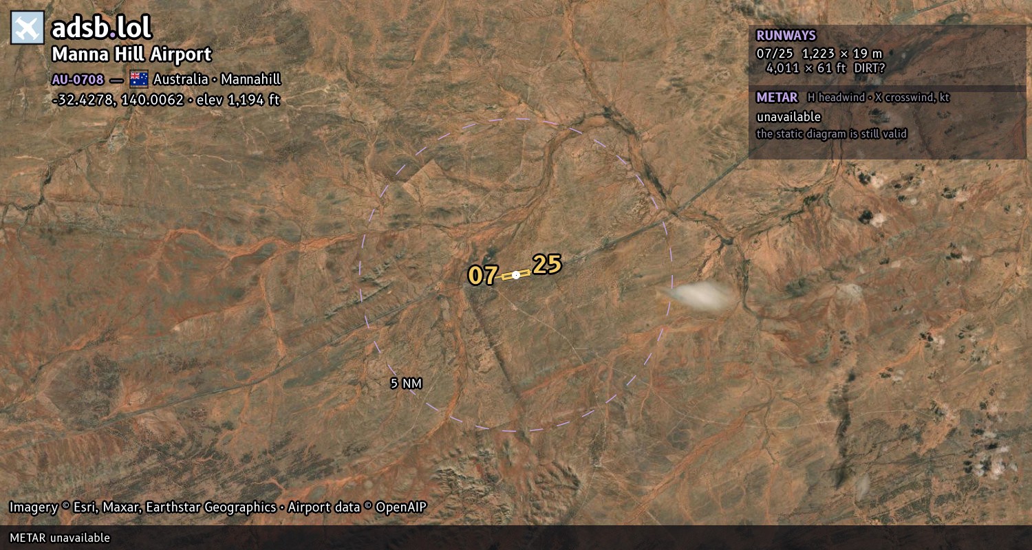 Satellite map with the runway layout of Manna Hill Airport (AU-0708)