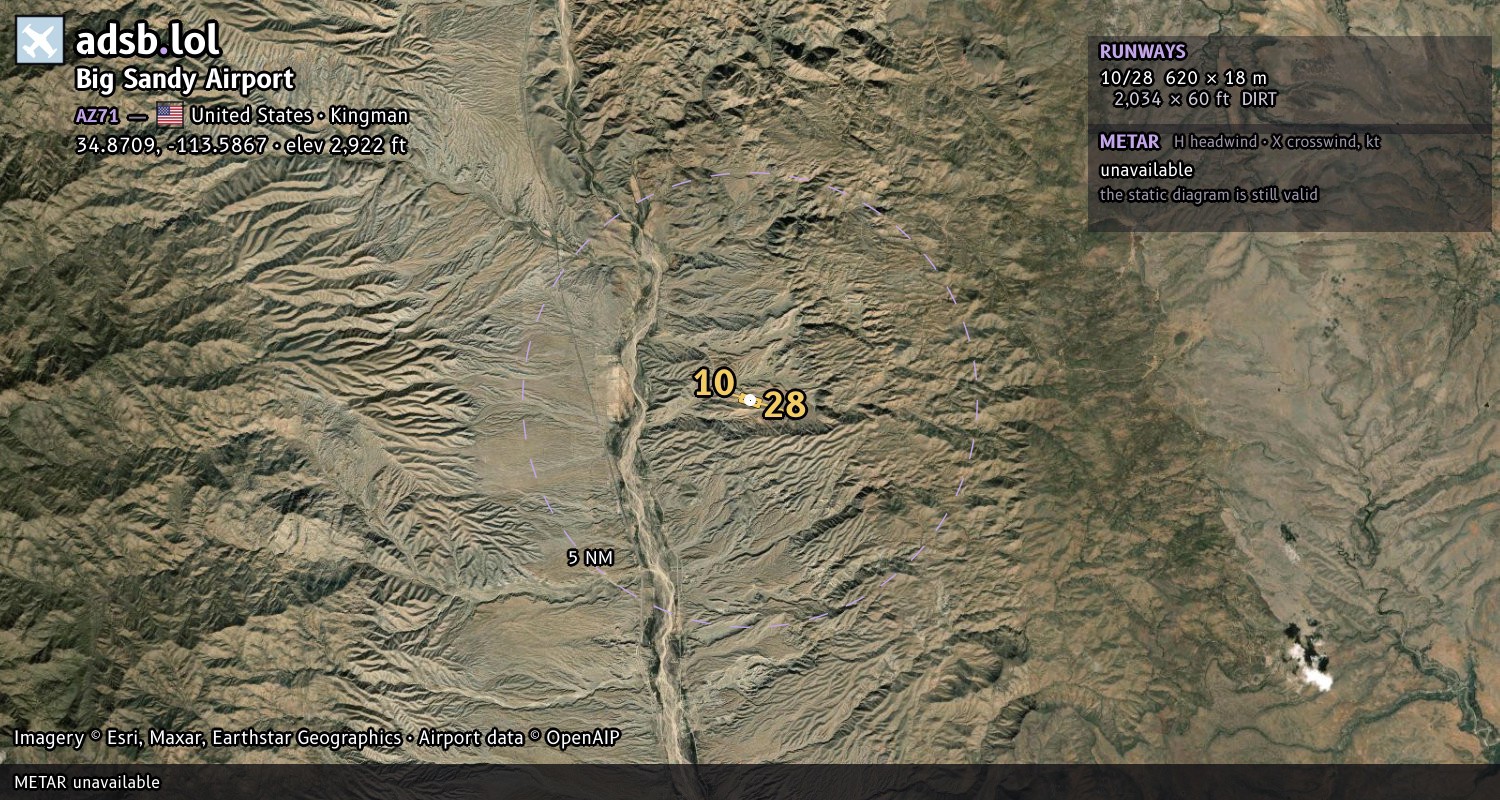 Satellite map with the runway layout of Big Sandy Airport (AZ71)