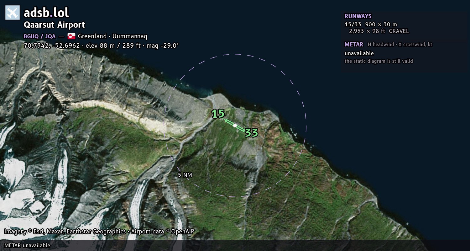 Satellite map with the runway layout of Qaarsut Airport (BGUQ)