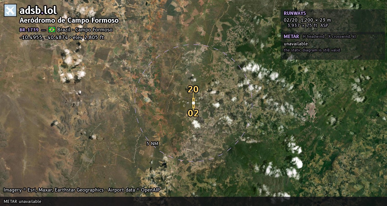 Satellite map with the runway layout of Aeródromo de Campo Formoso (BR-1739)