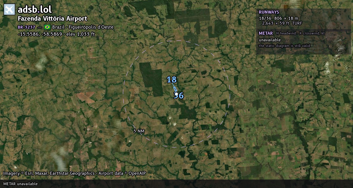Satellite map with the runway layout of Fazenda Vittória Airport (BR-3237)