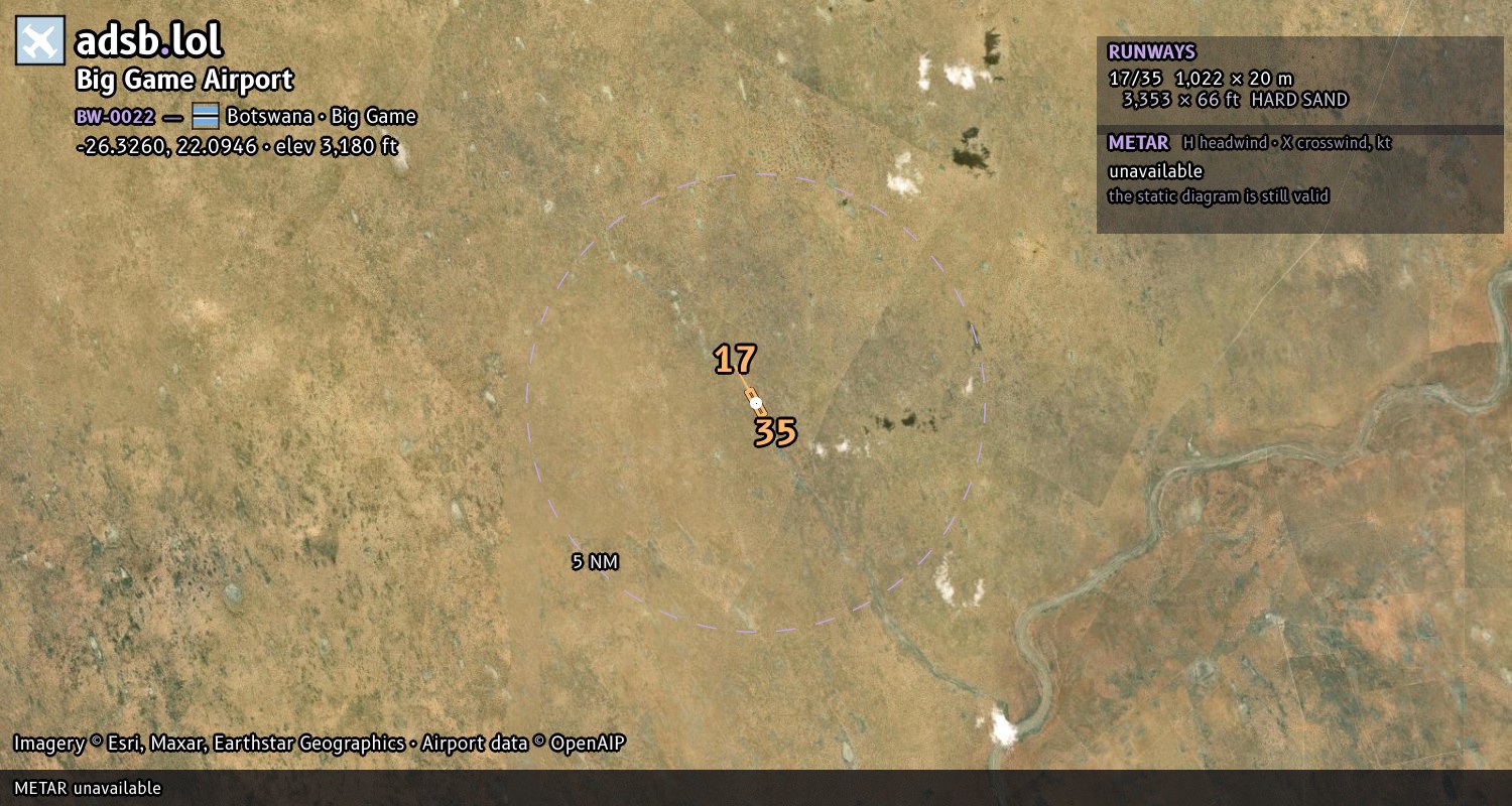Satellite map with the runway layout of Big Game Airport (BW-0022)