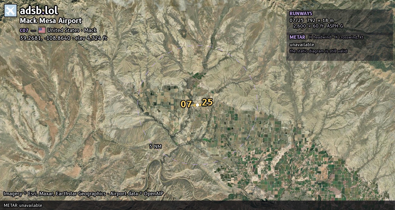 Satellite map with the runway layout of Mack Mesa Airport (C07)